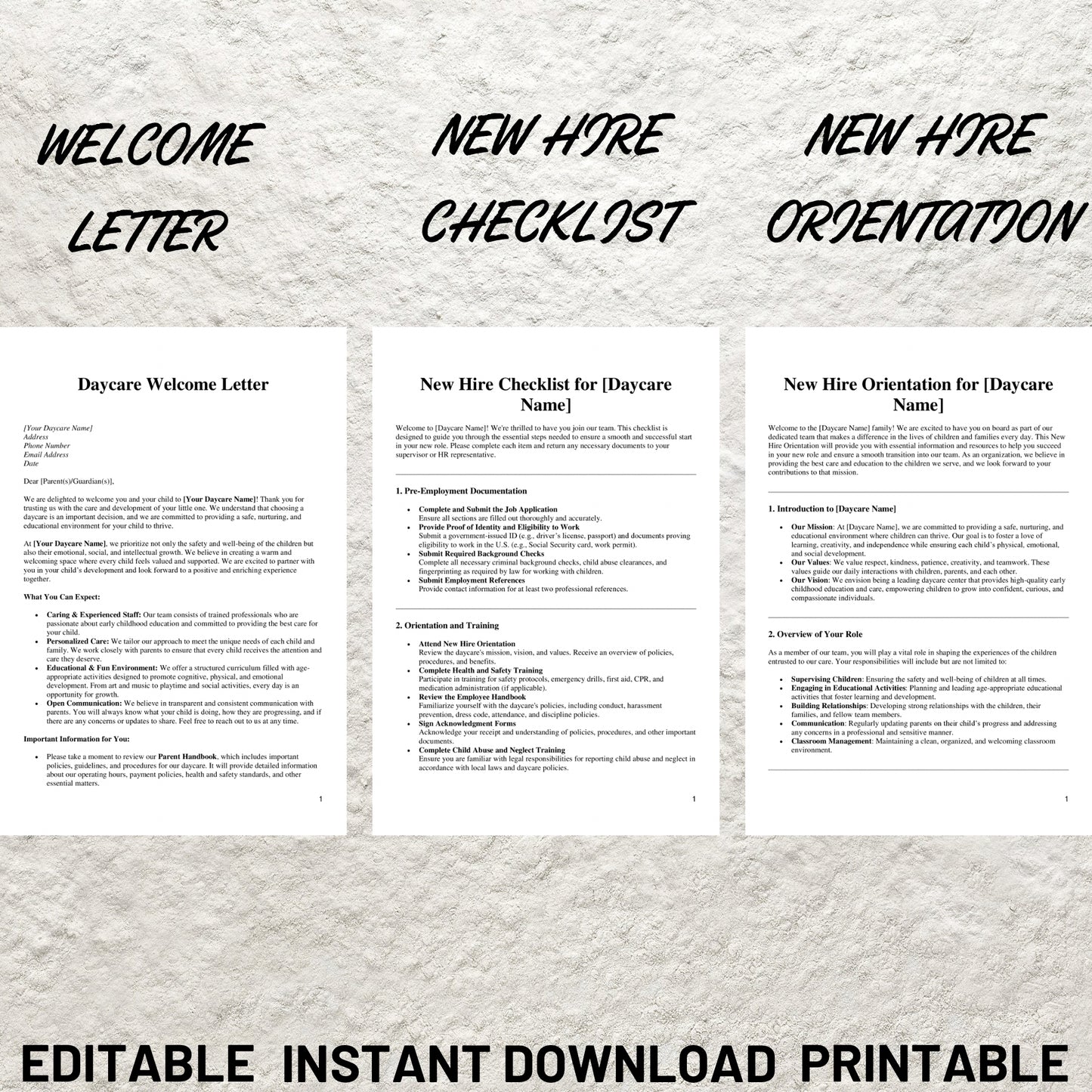 Daycare Employee Handbook Editable Preschool Childcare Staff Handbook Printable Preschool Employee Handbook Childcare Employee Policies Form