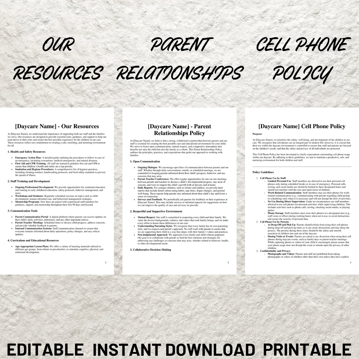 Daycare Employee Handbook Editable Preschool Childcare Staff Handbook Printable Preschool Employee Handbook Childcare Employee Policies Form