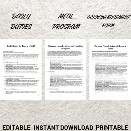 Daycare Employee Handbook Editable Preschool Childcare Staff Handbook Printable Preschool Employee Handbook Childcare Employee Policies Form