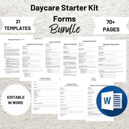 Daycare Forms Bundle Editable Daycare Starter Kit Printable Daycare Contract Childcare Forms Daycare Paperwork Home Daycare Preschool Forms