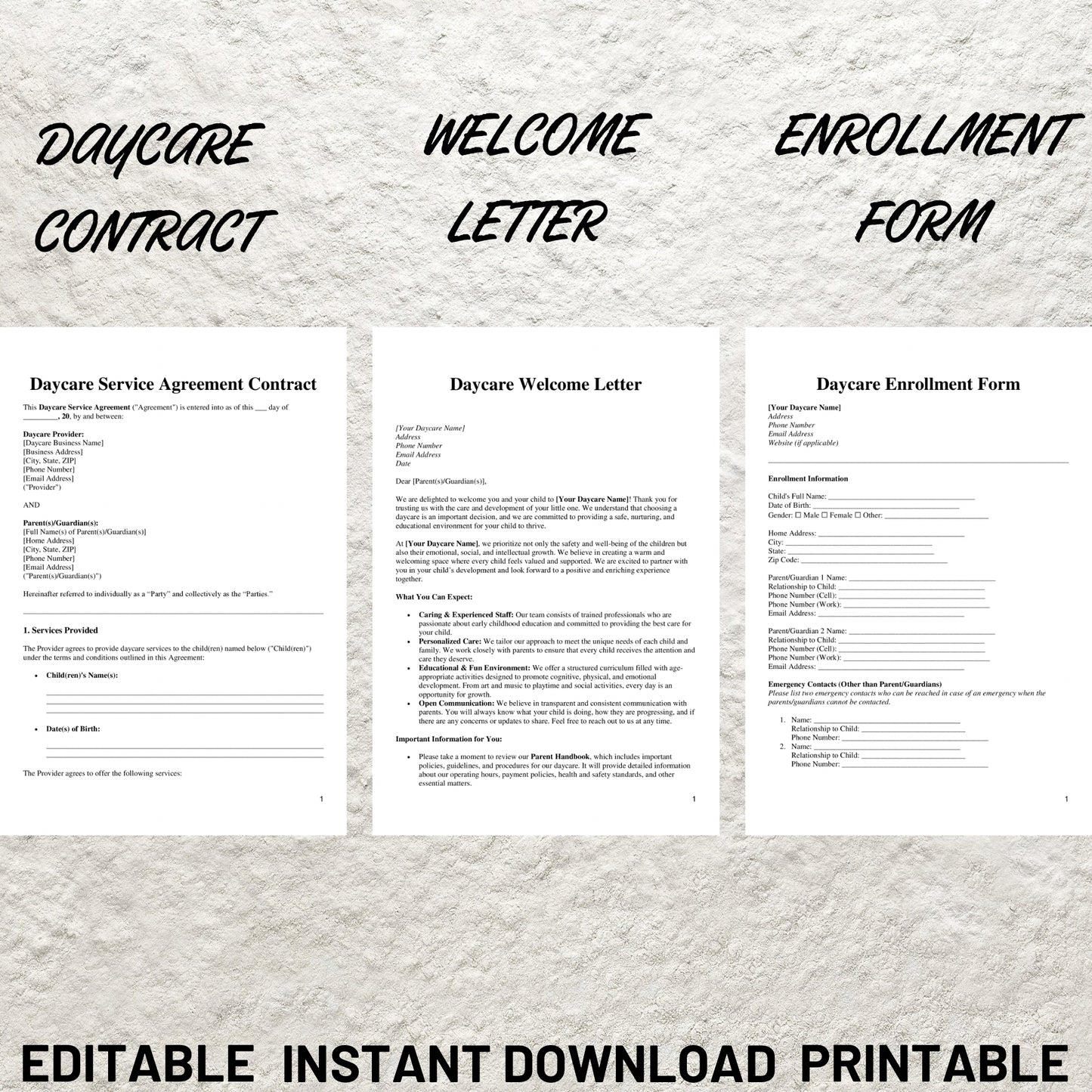 Daycare Forms Bundle Editable Daycare Starter Kit Printable Daycare Contract Childcare Forms Daycare Paperwork Home Daycare Preschool Forms