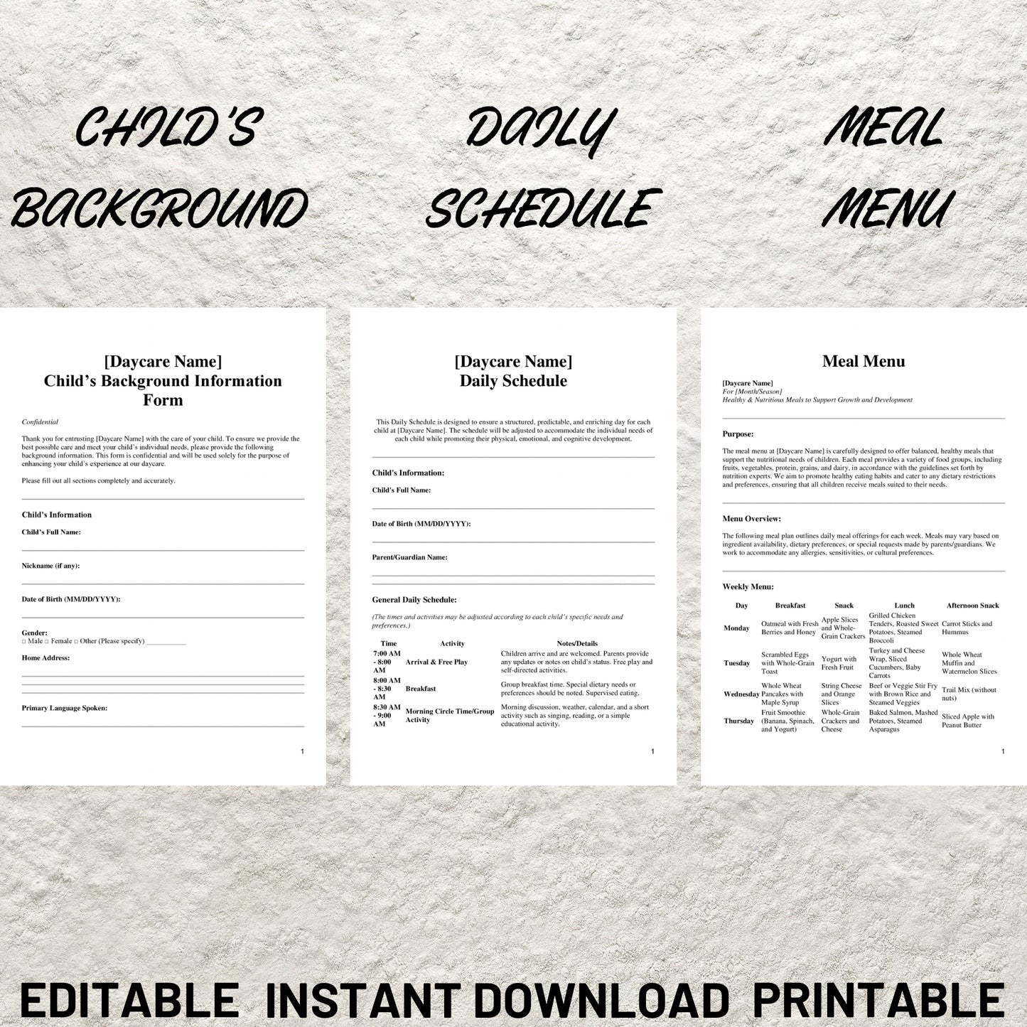 Daycare Forms Bundle Editable Daycare Starter Kit Printable Daycare Contract Childcare Forms Daycare Paperwork Home Daycare Preschool Forms