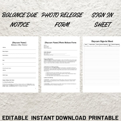 Daycare Forms Bundle Editable Daycare Starter Kit Printable Daycare Contract Childcare Forms Daycare Paperwork Home Daycare Preschool Forms