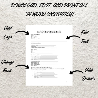 Daycare Forms Bundle Editable Daycare Starter Kit Printable Daycare Contract Childcare Forms Daycare Paperwork Home Daycare Preschool Forms