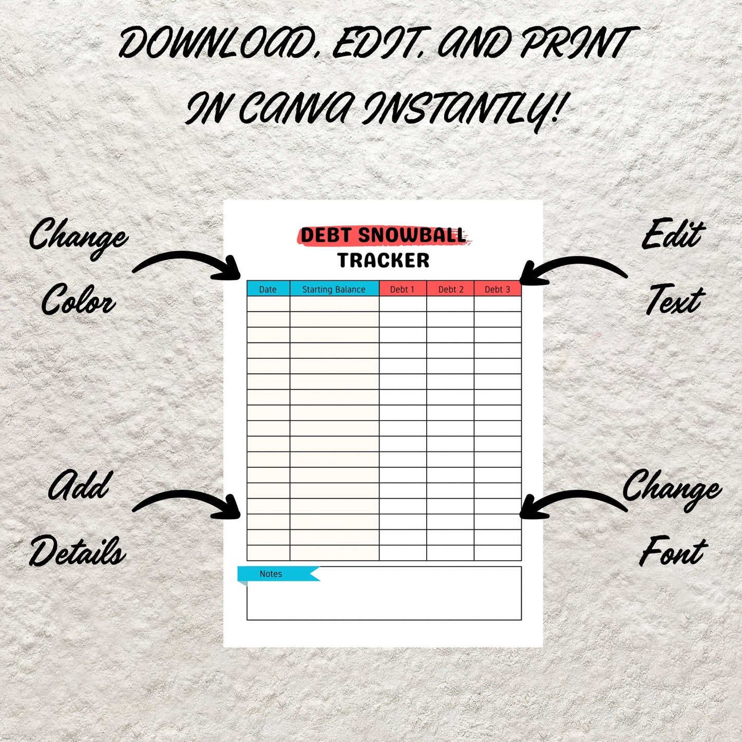 Debt Snowball Tracker Template Printable Debt Payoff Tracker Debt Payment Budget Planner Debt Tracker Log  Finance Planner Debt Payments