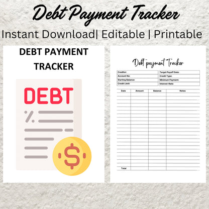 Debt Tracker Printable Template Editable Debt Payoff Tracker Debt Payments Debt Payoff Log Budget Planner Debt Overview Instant Download