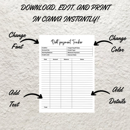 Debt Tracker Printable Template Editable Debt Payoff Tracker Debt Payments Debt Payoff Log Budget Planner Debt Overview Instant Download