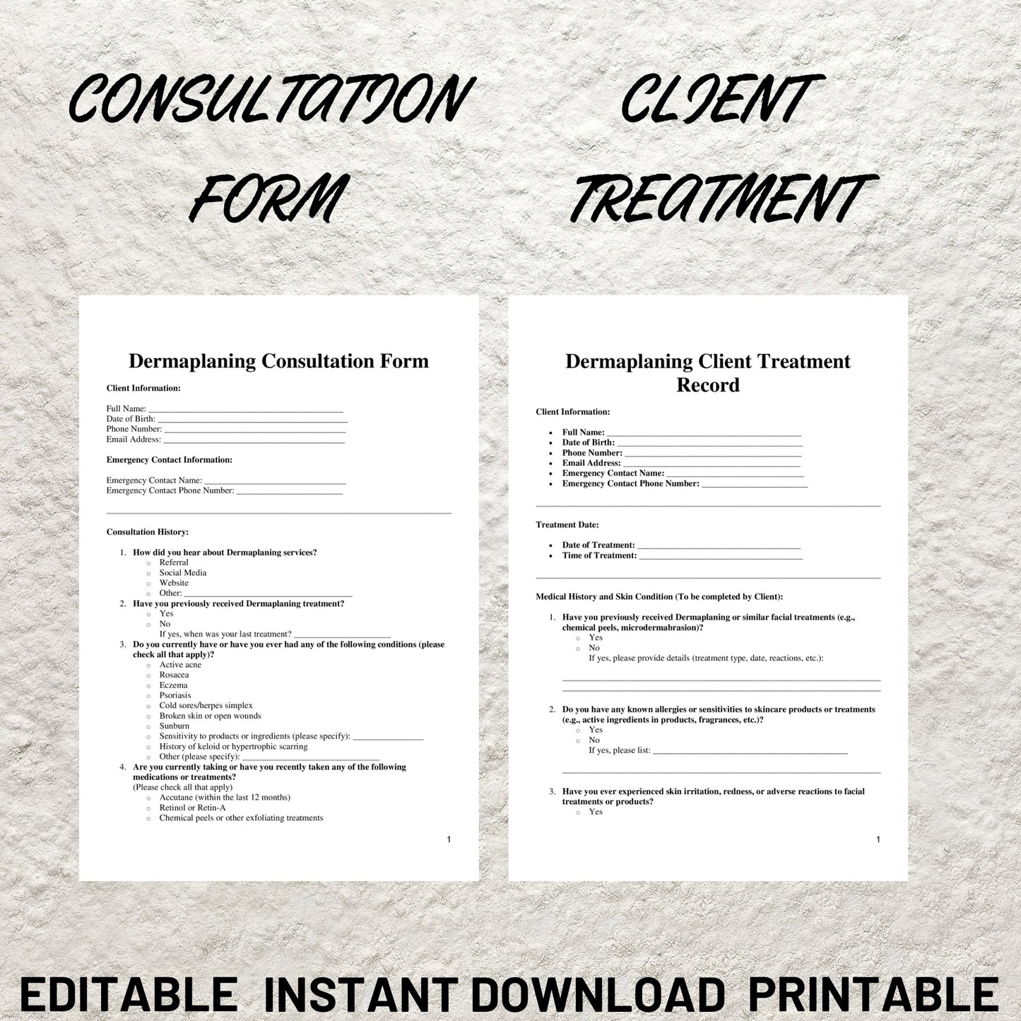 Dermaplaning Forms Bundle Editable Dermaplaning Consent Form Dermaplaning Facial Consultation Form Facial Intake Form Esthetician Forms