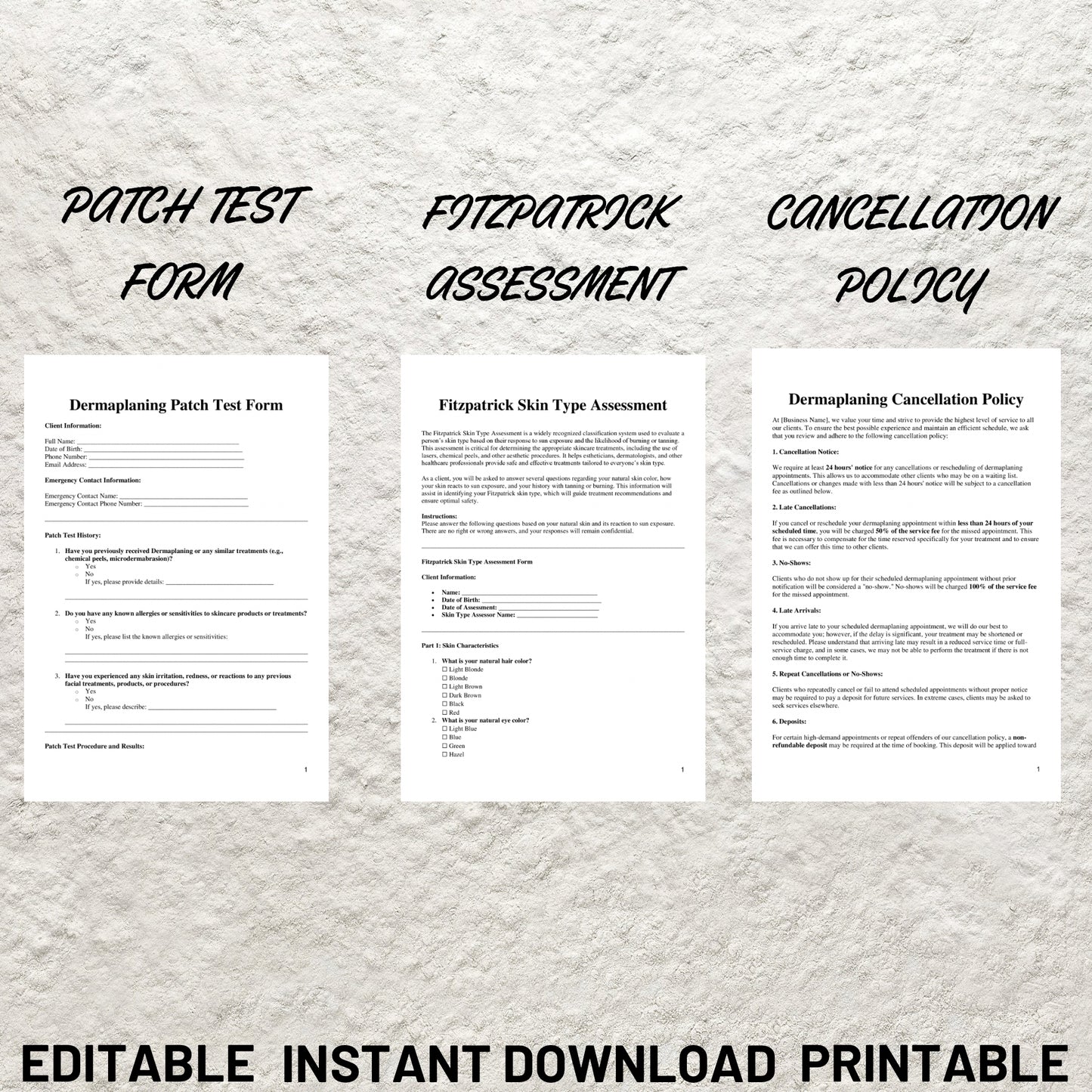 Dermaplaning Forms Bundle Editable Dermaplaning Consent Form Dermaplaning Facial Consultation Form Facial Intake Form Esthetician Forms