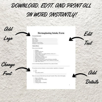Dermaplaning Forms Bundle Editable Dermaplaning Consent Form Dermaplaning Facial Consultation Form Facial Intake Form Esthetician Forms