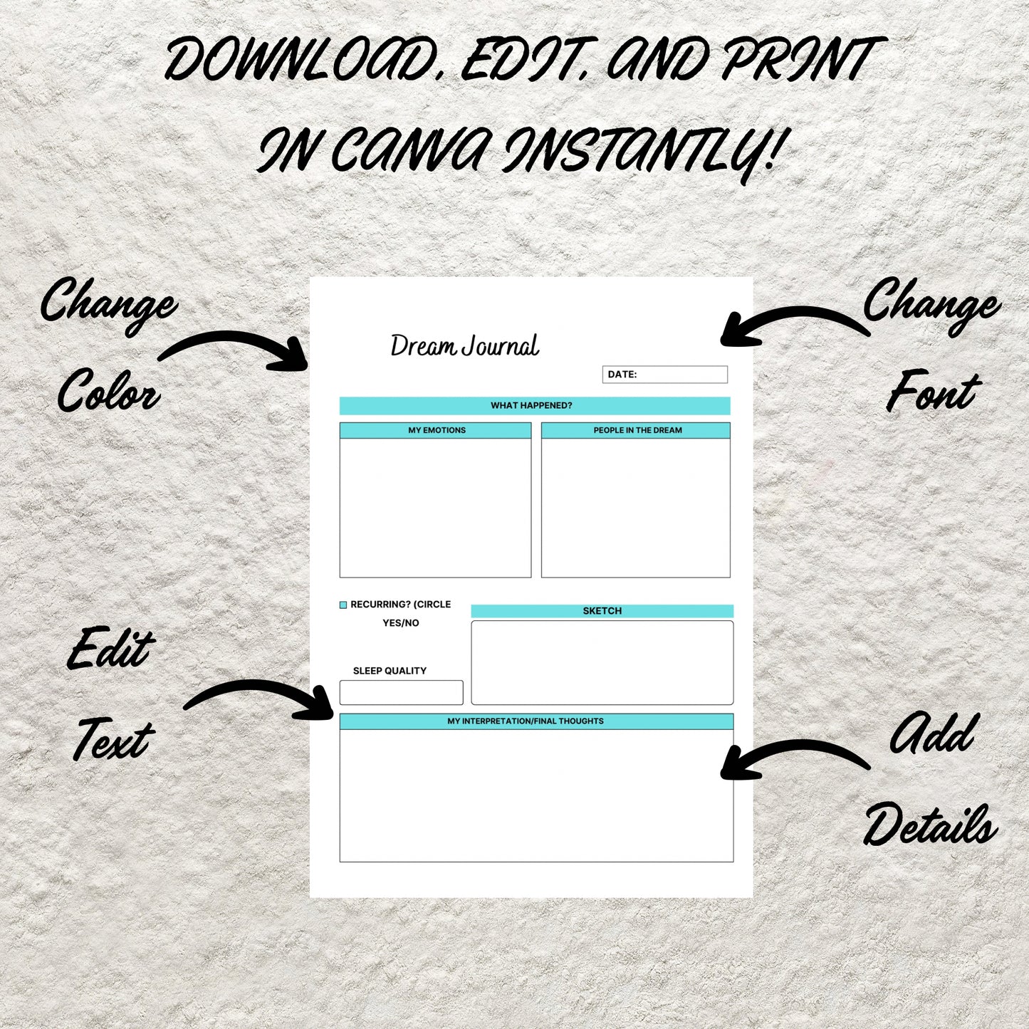 Digital Dream Journal Template Printable Dream Planner Dream Diary Dream Analysis Dream Interpretation Sleep Dream Tracker Dream Log Insert