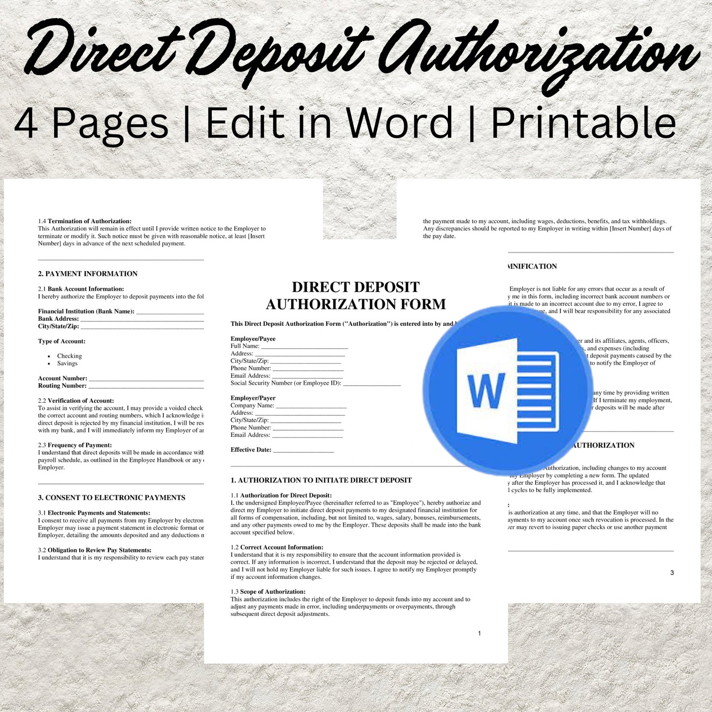 Direct Deposit Authorization Form Template Editable Employee Direct Deposit Request Form Printable Employee Onboarding Process Document Form