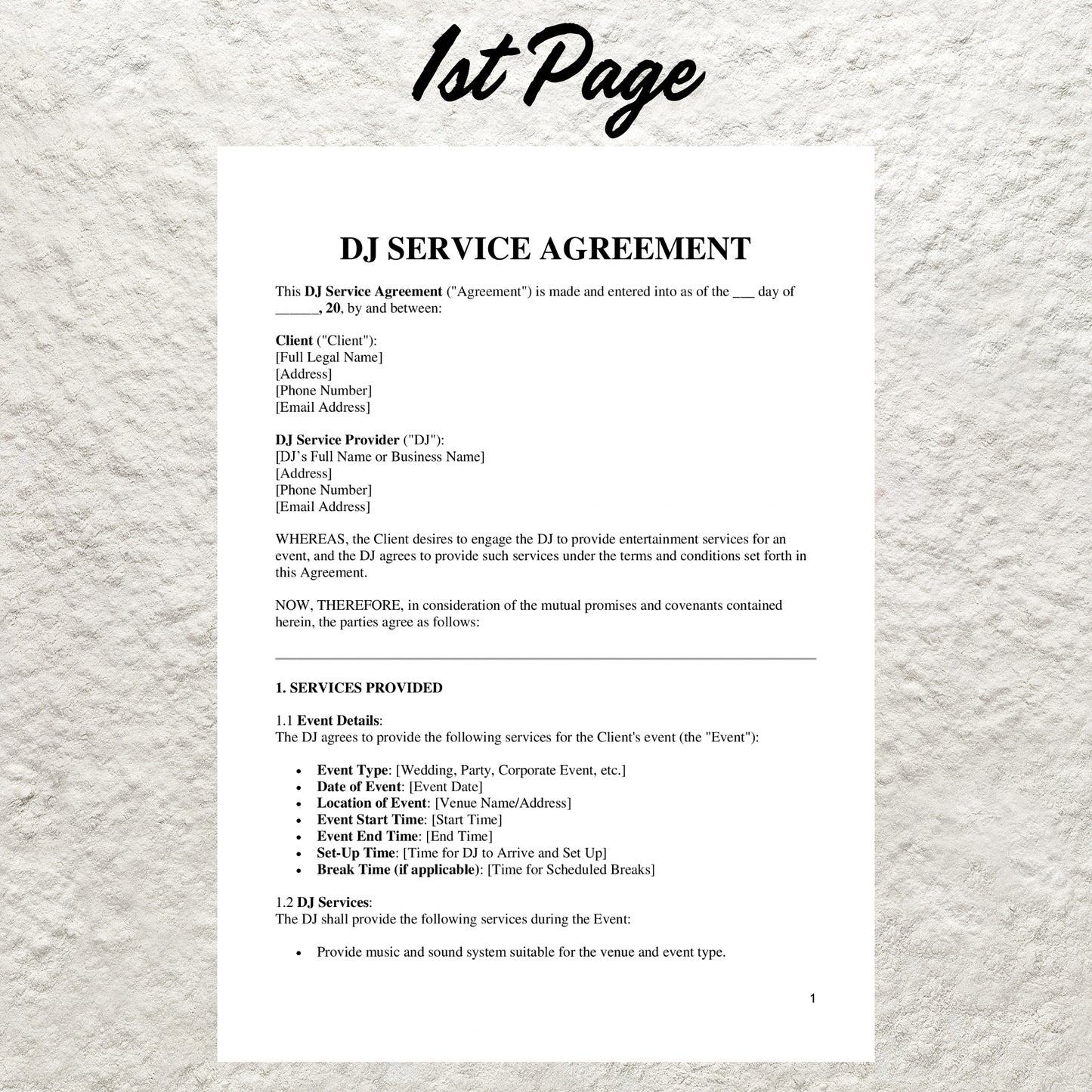 Dj Service Contract Template Editable Dj Service Agreement Printable Wedding DJ Contract Simple Event DJ Contract DJ Business Agreement Form