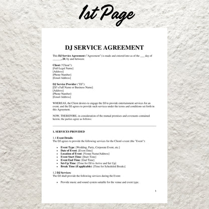 Dj Service Contract Template Editable Dj Service Agreement Printable Wedding DJ Contract Simple Event DJ Contract DJ Business Agreement Form