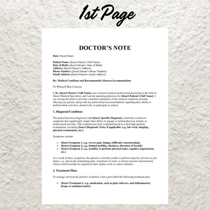 Doctors Note Template Editable Doctor Excuse Note Letter Printable Doctor's Excuse for Work & School Custom Medical Doctor Excuse Letter