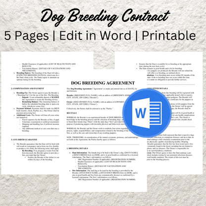 Dog Breeding Contract Template Editable Stud Dog Breeding Service Agreement Printable Dog Owner Breeding Contract Puppy Dog Breeder Contract