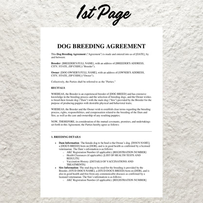 Dog Breeding Contract Template Editable Stud Dog Breeding Service Agreement Printable Dog Owner Breeding Contract Puppy Dog Breeder Contract