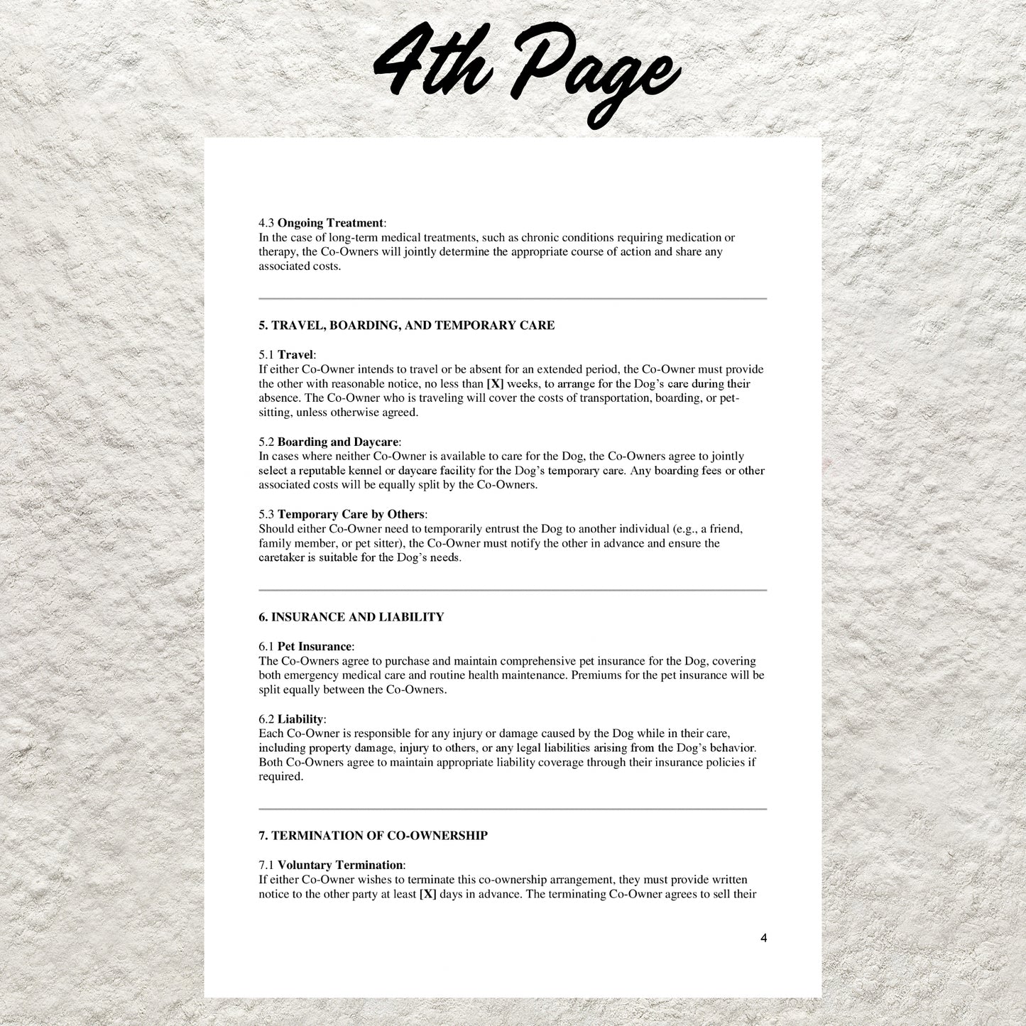 Dog Co-Ownership Contract Template Editable Dog Owner Pet Sharing Agreement Printable Dog Co-Ownership Agreement Dog Breeding Business Form