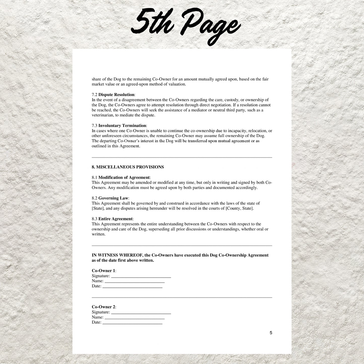 Dog Co-Ownership Contract Template Editable Dog Owner Pet Sharing Agreement Printable Dog Co-Ownership Agreement Dog Breeding Business Form