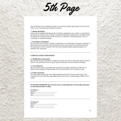 Dog Co-Ownership Contract Template Editable Dog Owner Pet Sharing Agreement Printable Dog Co-Ownership Agreement Dog Breeding Business Form