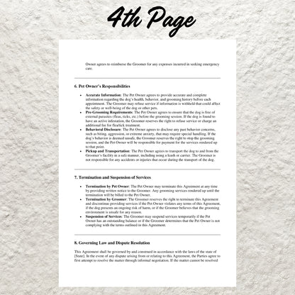 Dog Grooming Contract Template Editable Pet Grooming Service Agreement Form Printable Dog Groomer Client Intake Form Pet Grooming Business