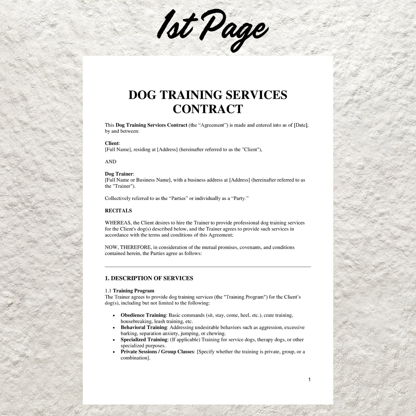 Dog Training Service Agreement Template Editable Dog Training Contract Printable Dog Trainer Contract Pet Training Business Client Forms