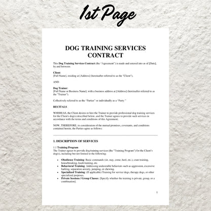 Dog Training Service Agreement Template Editable Dog Training Contract Printable Dog Trainer Contract Pet Training Business Client Forms