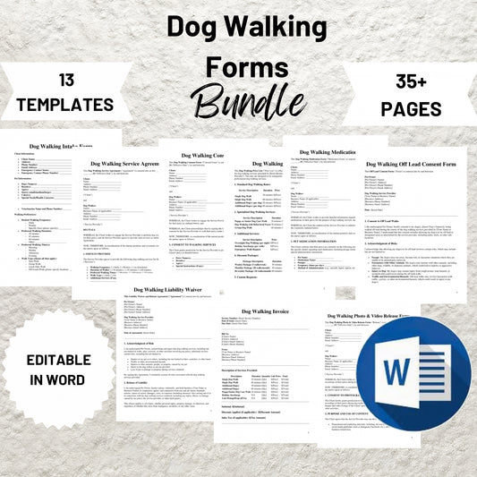 Dog Walking Business Forms Bundle Editable Dog Walking Service Agreement Contract Printable Dog Waking Client Intake Form Dog Walking Forms