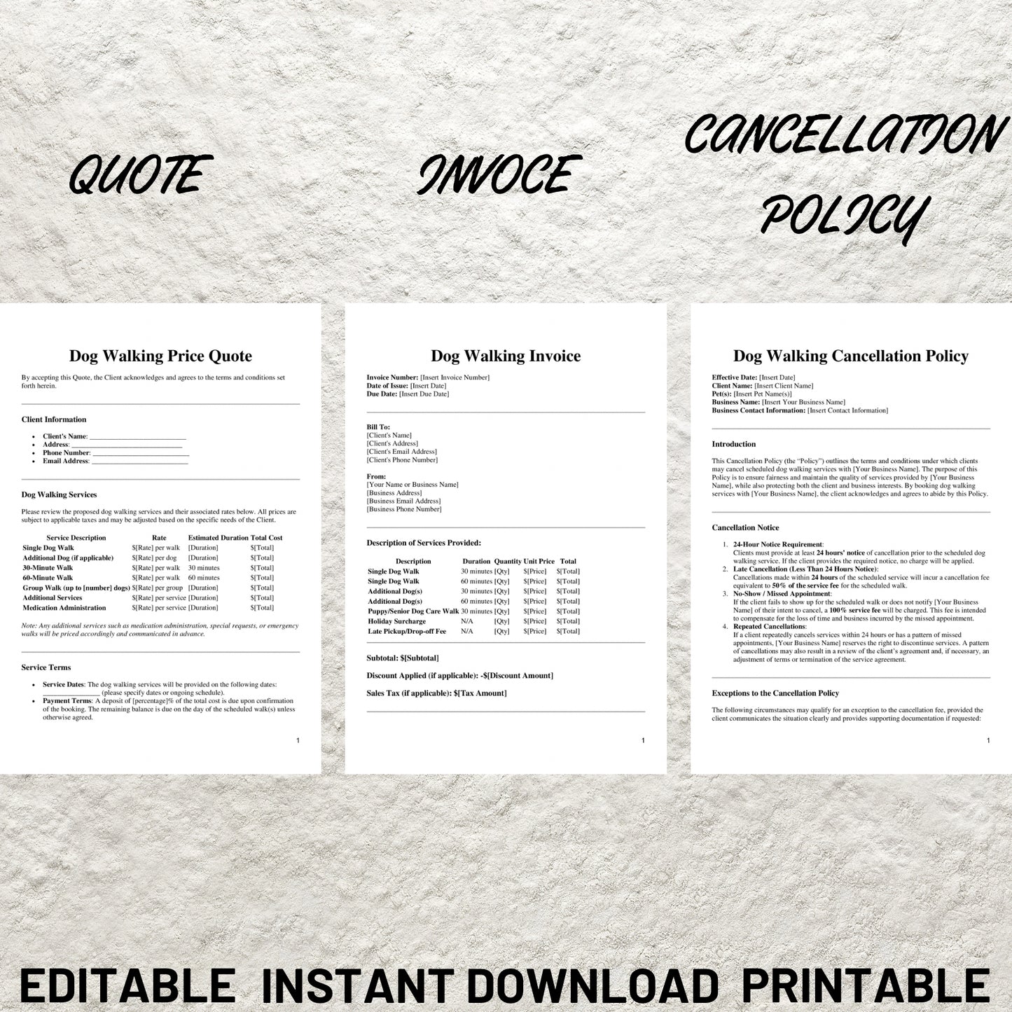 Dog Walking Business Forms Bundle Editable Dog Walking Service Agreement Contract Printable Dog Waking Client Intake Form Dog Walking Forms