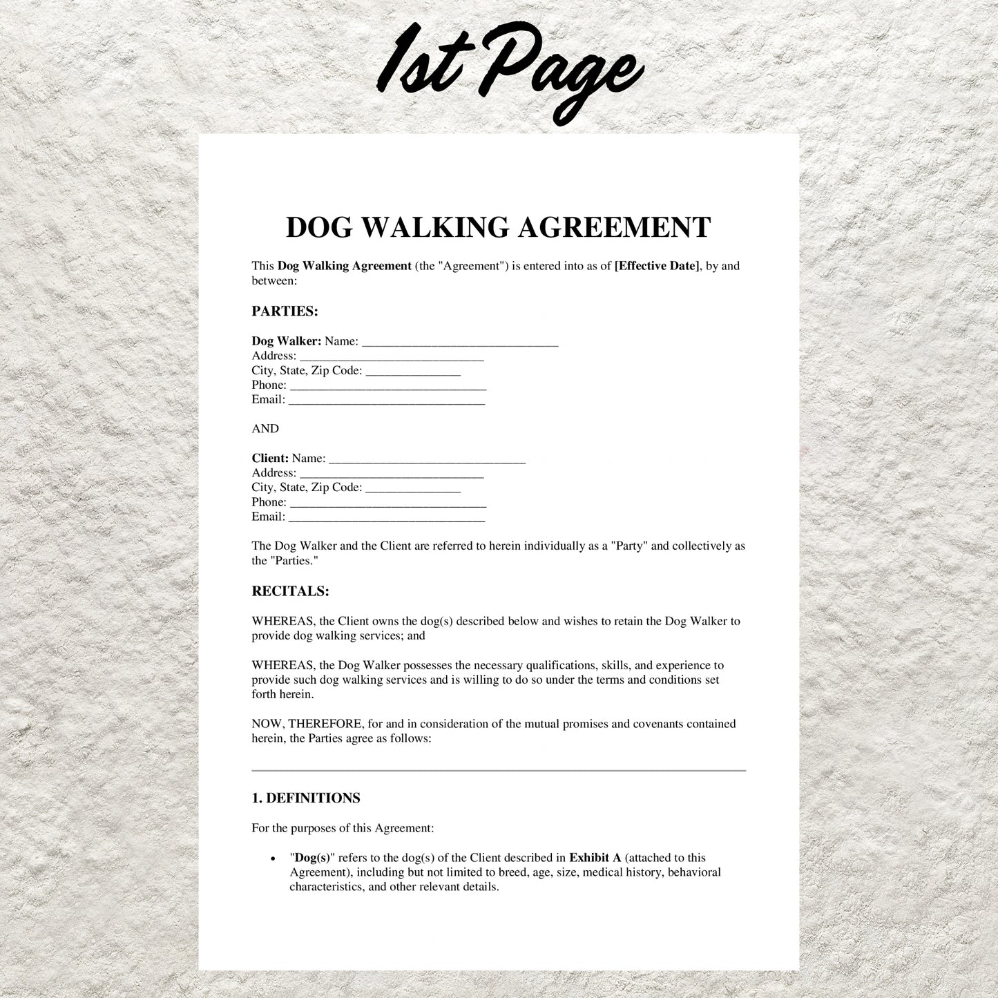 Dog Walking Contract Template Editable Dog Walking Service Agreement Form Printable Dog Walker Service Contract Agreement Pet Sitter Form