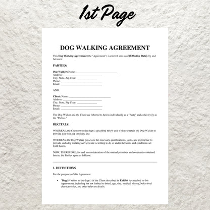 Dog Walking Contract Template Editable Dog Walking Service Agreement Form Printable Dog Walker Service Contract Agreement Pet Sitter Form