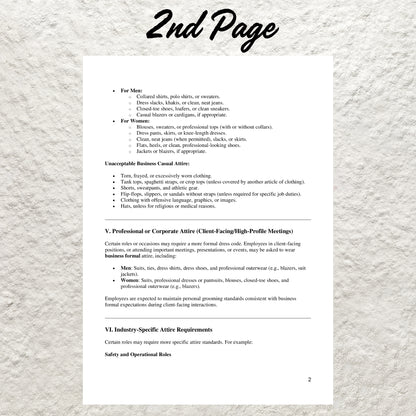 Dress Code Policy Template Editable Employee Dress Code Policy Printable Dress Code Policy Form Human Resources Policies HR Templates