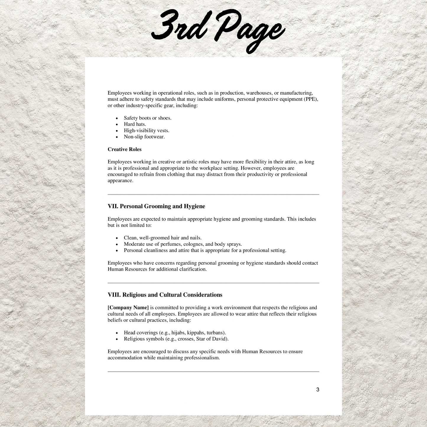 Dress Code Policy Template Editable Employee Dress Code Policy Printable Dress Code Policy Form Human Resources Policies HR Templates