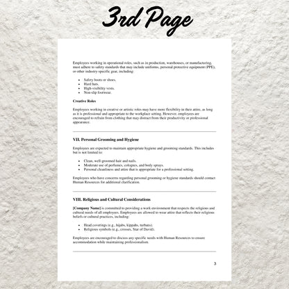 Dress Code Policy Template Editable Employee Dress Code Policy Printable Dress Code Policy Form Human Resources Policies HR Templates