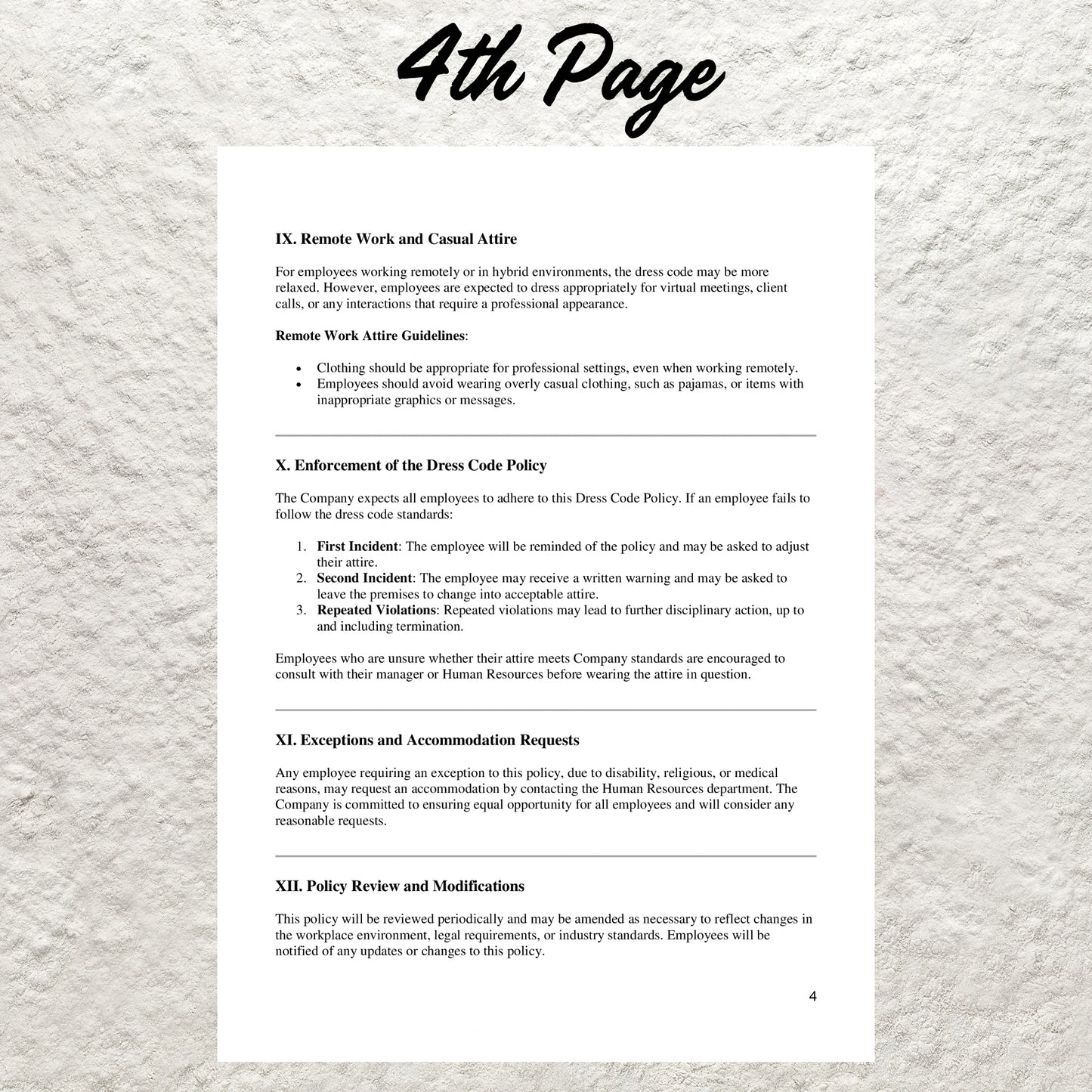 Dress Code Policy Template Editable Employee Dress Code Policy Printable Dress Code Policy Form Human Resources Policies HR Templates