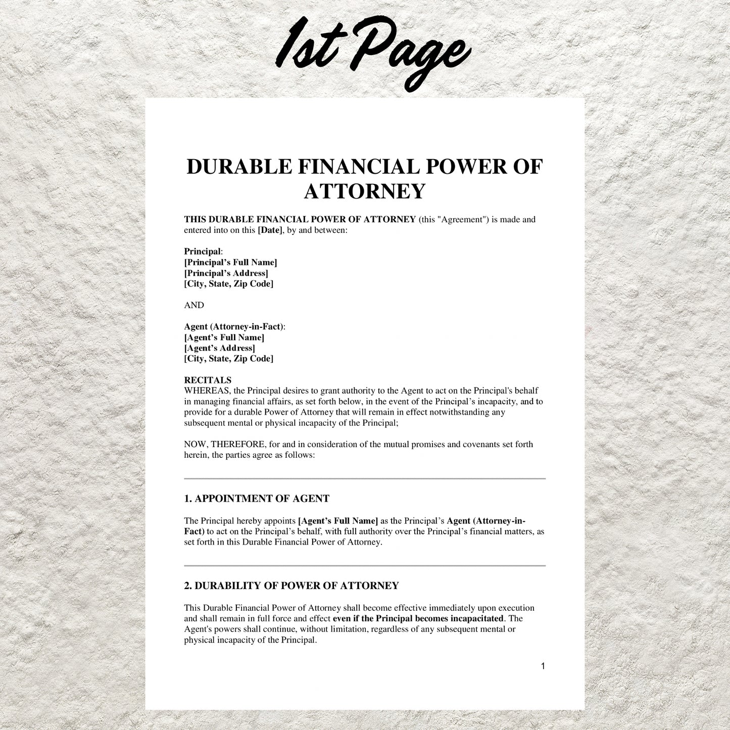 Durable Financial Power of Attorney Form Template Editable POA Form Printable Financial Power of Attorney Form Power of Attorney Agreement