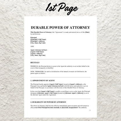 Durable Power of Attorney Form Template Editable General Power of Attorney Printable Durable Power of Attorney Template Durable POA Form