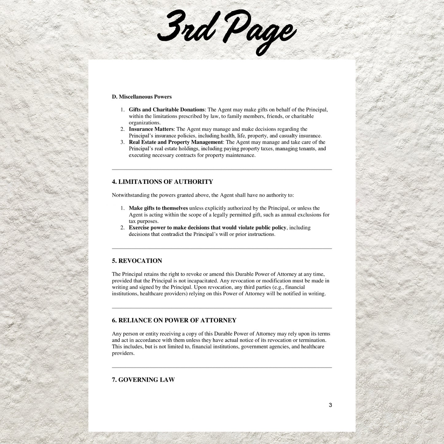 Durable Power of Attorney Form Template Editable General Power of Attorney Printable Durable Power of Attorney Template Durable POA Form