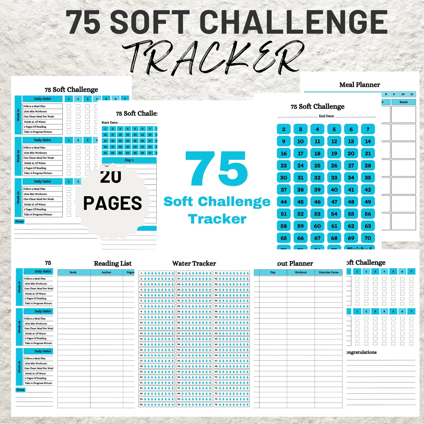 Editable 75 Soft Challenge Tracker Bundle Template Printable 75 Soft Tracker Daily 75 Soft Challenge Journal Habit Tracker Fitness&Health