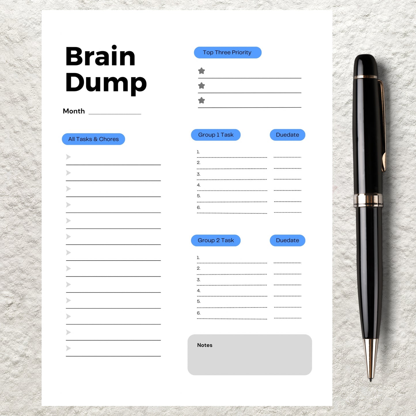 Editable Brain Dump Template Printable ADHD Brain Dump To Do List Productivity Planner Thought Organizer Priority Matrix Thought Journal