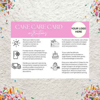 Editable Cake Care Card Canva Template Printable Cake Care Card Instructions Wedding Cake Care Card Guide Cake Small Business Inserts