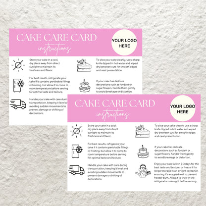 Editable Cake Care Card Canva Template Printable Cake Care Card Instructions Wedding Cake Care Card Guide Cake Small Business Inserts