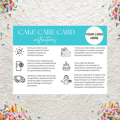 Editable Cake Care Card Canva Template Printable Cake Care Card Instructions Wedding Cake Care Card Guide Cake Small Business Inserts