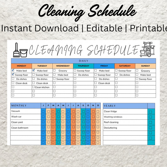 Editable Cleaning Schedule Planner Canva Template Cleaning Checklist ADHD Cleaning Planner Weekly House Chores Household Chore Chart List