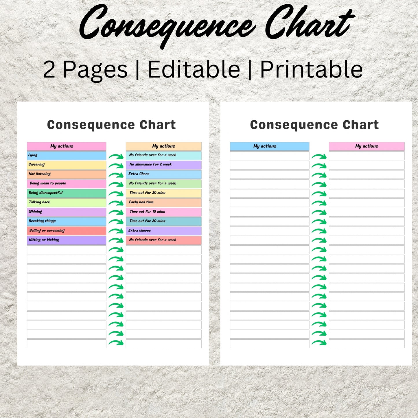 Editable Consequence Chart Template Printable Consequence For My Own Action Contract Consequence Autism Kids Behavior School Chart