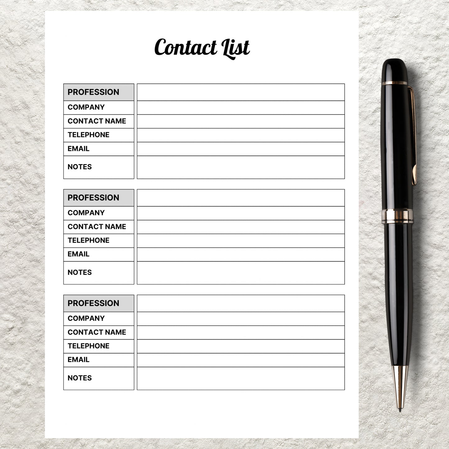 Editable Contact List Template Printable Contact Information List Fillable Address Book Contacts Sheet Organizer Instant Download