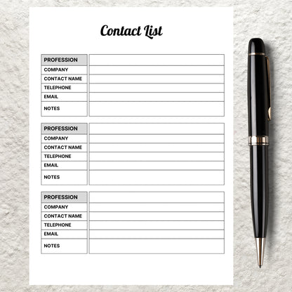 Editable Contact List Template Printable Contact Information List Fillable Address Book Contacts Sheet Organizer Instant Download