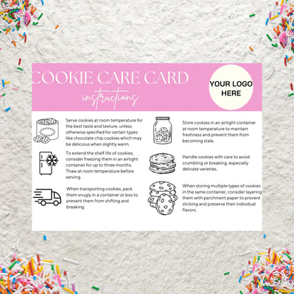 Editable Cookie Care Card Canva Template Cookie Serving Instructions Card Printable Small Business Bakery Cookie Care Card Insert