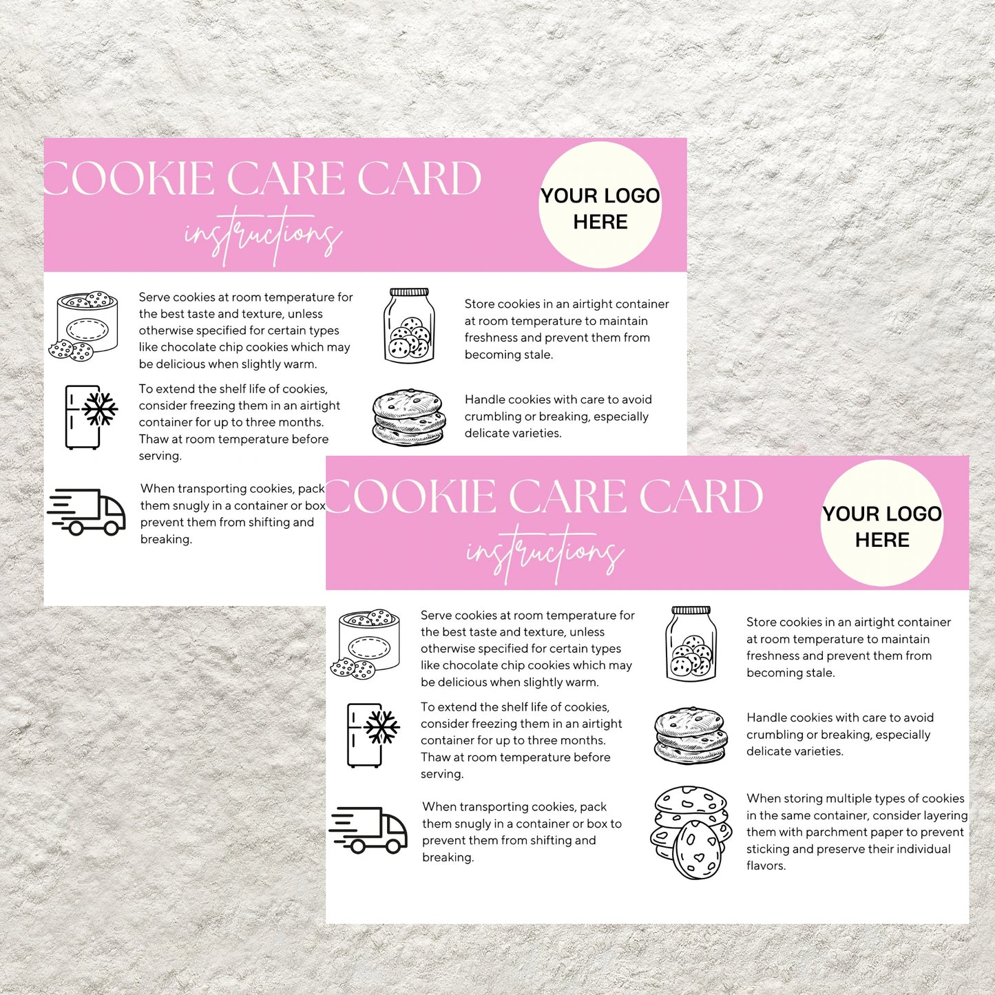 Editable Cookie Care Card Canva Template Cookie Serving Instructions Card Printable Small Business Bakery Cookie Care Card Insert