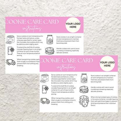 Editable Cookie Care Card Canva Template Cookie Serving Instructions Card Printable Small Business Bakery Cookie Care Card Insert